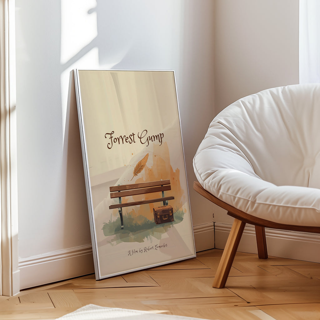 Väggmockup av Forrest Gump affisch på ljus tegelvägg – Bozetto konsttryck i hög tryckkvalitet