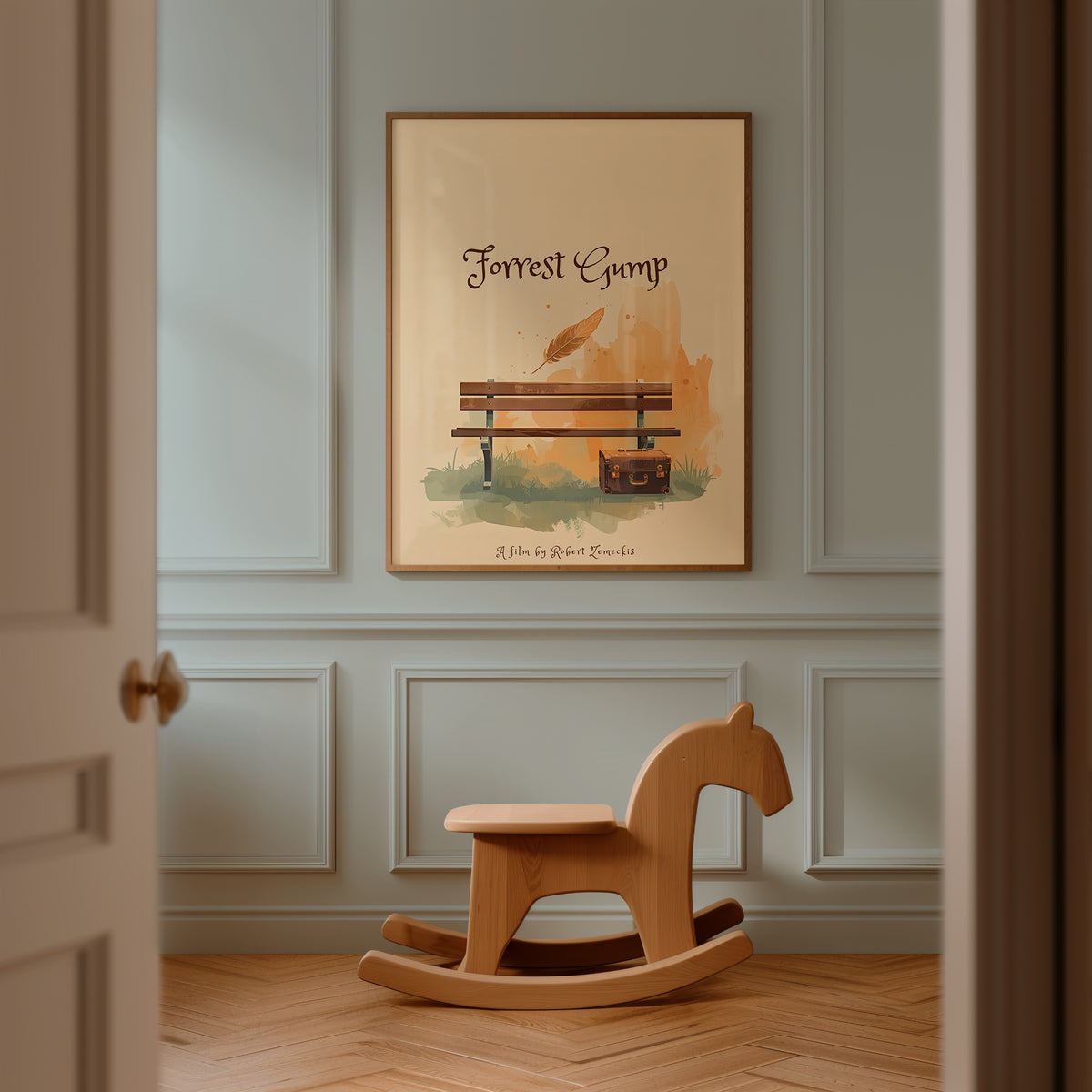 Forrest Gump poster visualiserad på vägg – se rätt storlek med mockup från Bozetto