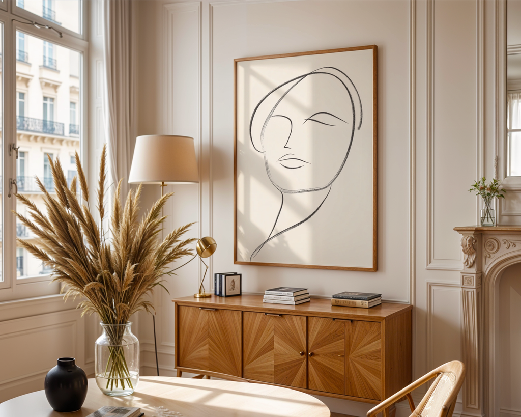 Mockup av Minimalist Female Portrait affisch på vägg – köp enkelt hos Bozetto i hög kvalitet