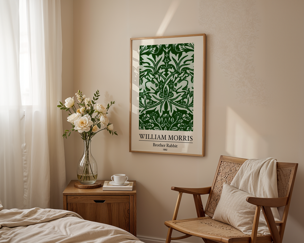 Mockup av William Morris Brother affisch på vägg – köp enkelt hos Bozetto i hög kvalitet