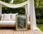 Mockup av Nachi Falls Japanese affisch på vägg – köp enkelt hos Bozetto i hög kvalitet