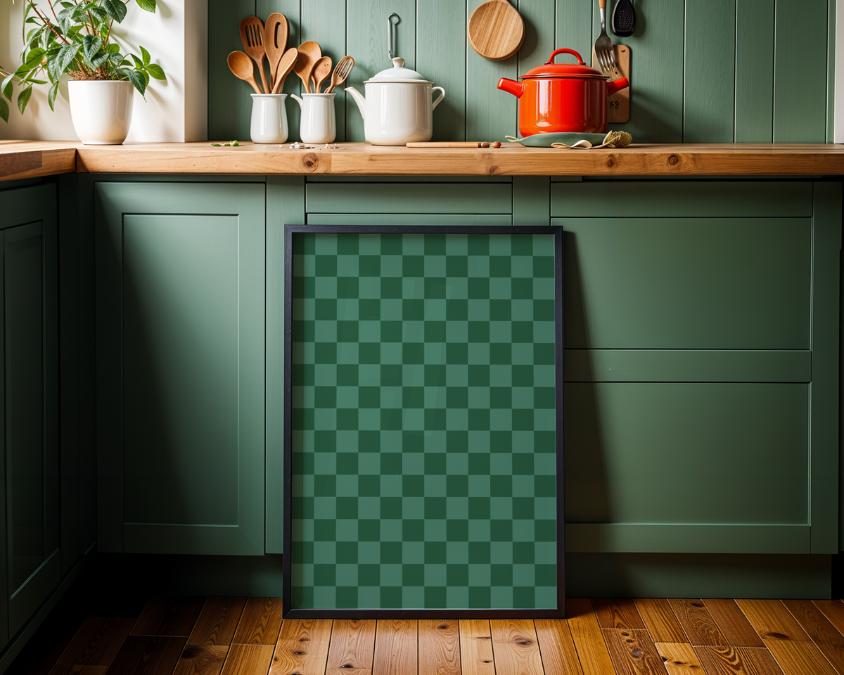 Mockup av Green Checkerboard affisch på vägg – köp enkelt hos Bozetto i hög kvalitet