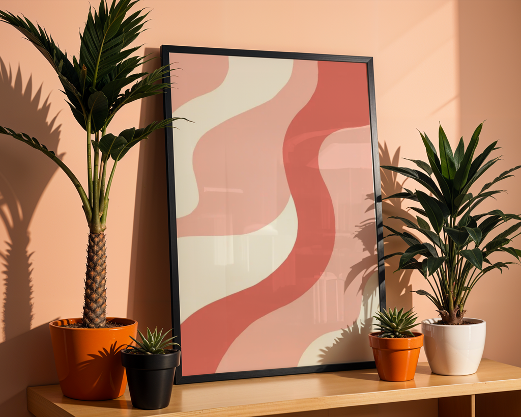 Mockup av Abstract Colorful Shapes affisch på vägg – köp enkelt hos Bozetto i hög kvalitet