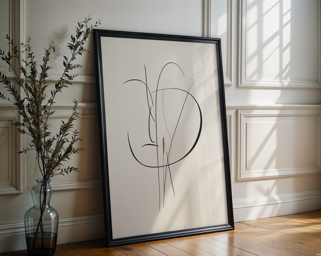 Mockup av Soft Abstract Line Portrait affisch på vägg – köp enkelt hos Bozetto i hög kvalitet