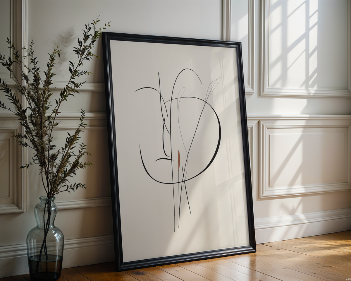 Mockup av Soft Abstract Line Portrait affisch på vägg – köp enkelt hos Bozetto i hög kvalitet