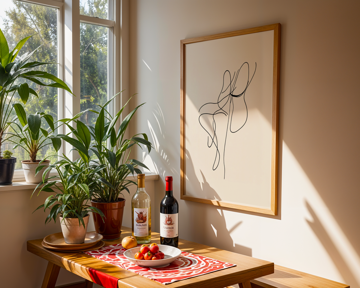 Väggmockup av Dancing Lines affisch på ljus tegelvägg – Bozetto konsttryck i hög tryckkvalitet