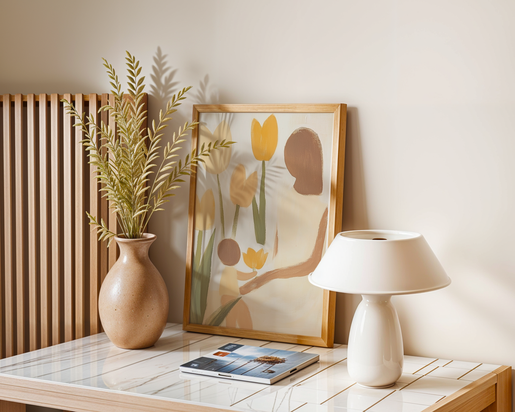 Mockup av Gardenia Grace affisch på vägg – köp enkelt hos Bozetto i hög kvalitet