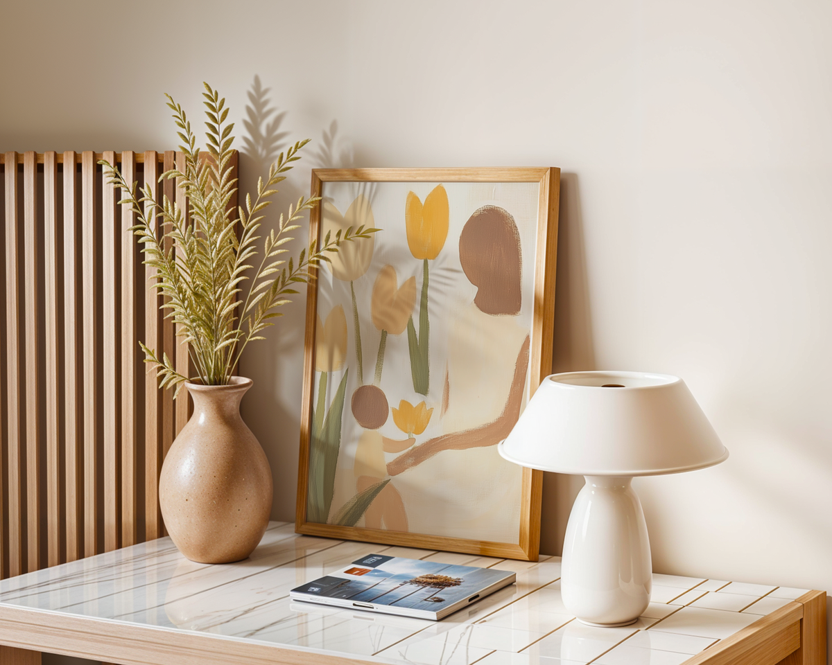 Mockup av Gardenia Grace affisch på vägg – köp enkelt hos Bozetto i hög kvalitet
