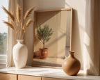 Mockup av Terracotta planter with affisch på vägg – köp enkelt hos Bozetto i hög kvalitet