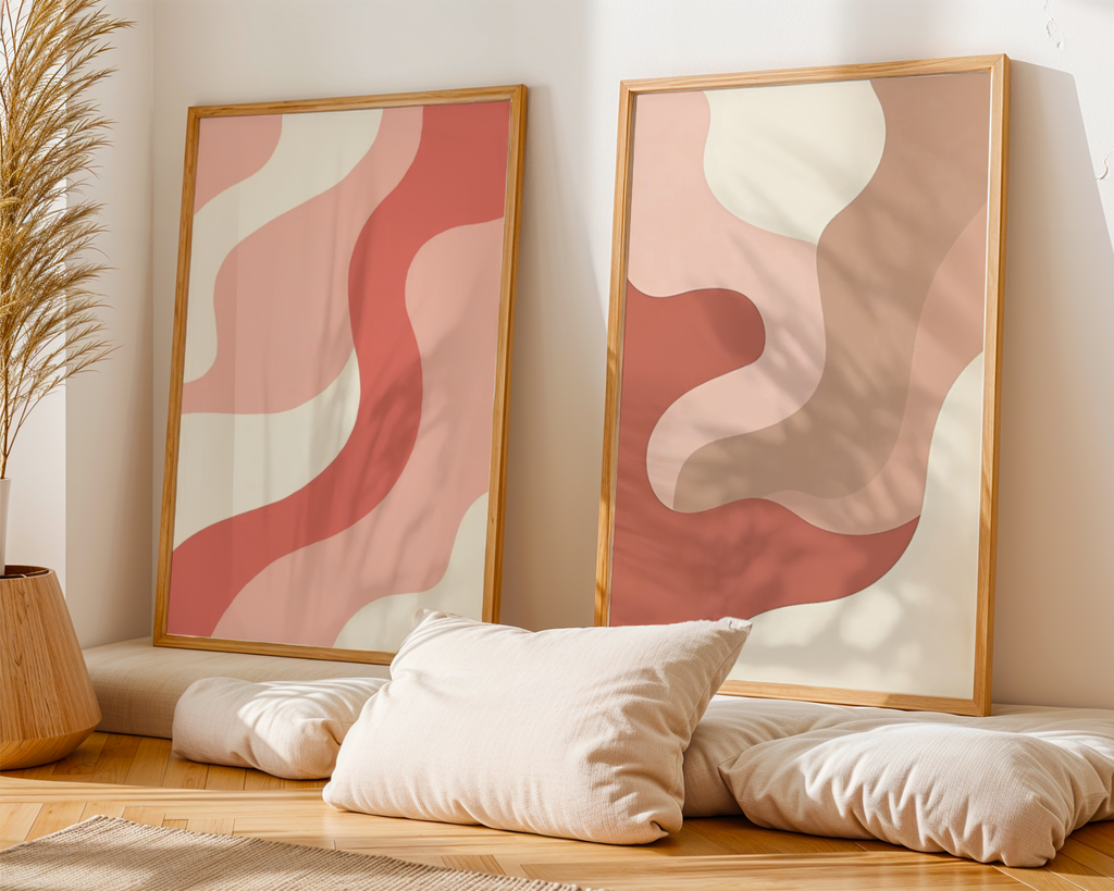 Abstract Colorful Shapes poster visualiserad på vägg – från Bozetto i hög kvalitet