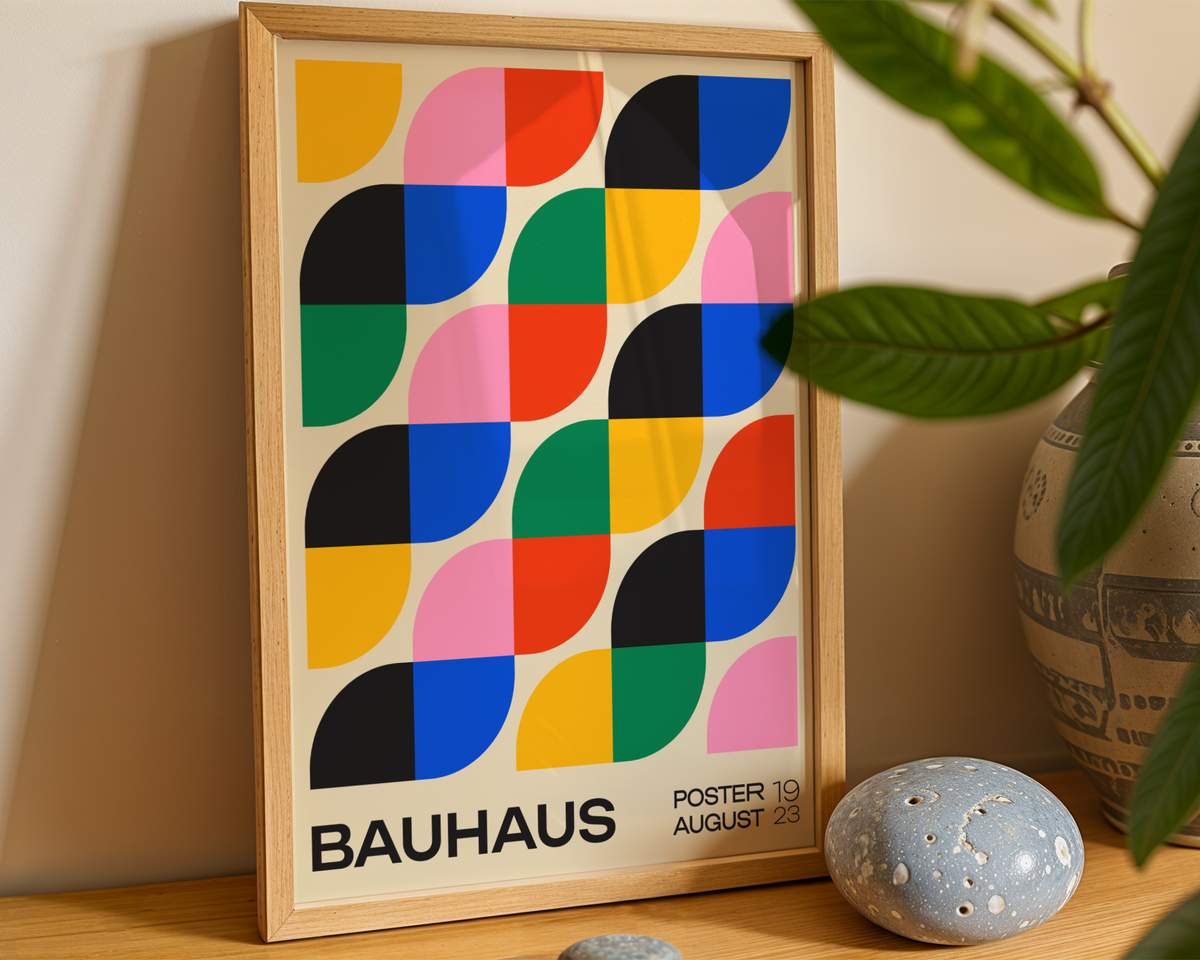 Väggmockup av Bauhaus Leaf affisch på ljus tegelvägg – Bozetto konsttryck i hög tryckkvalitet