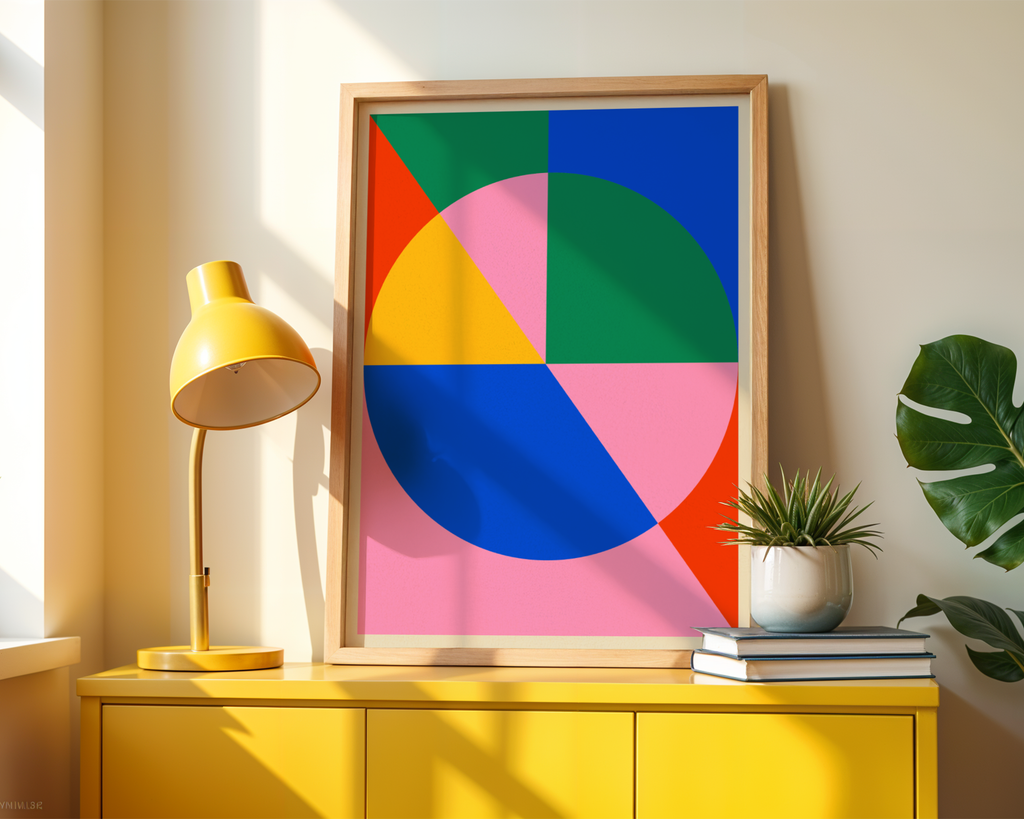 Mockup av Bauhaus Geometric Balance affisch på vägg – köp enkelt hos Bozetto i hög kvalitet