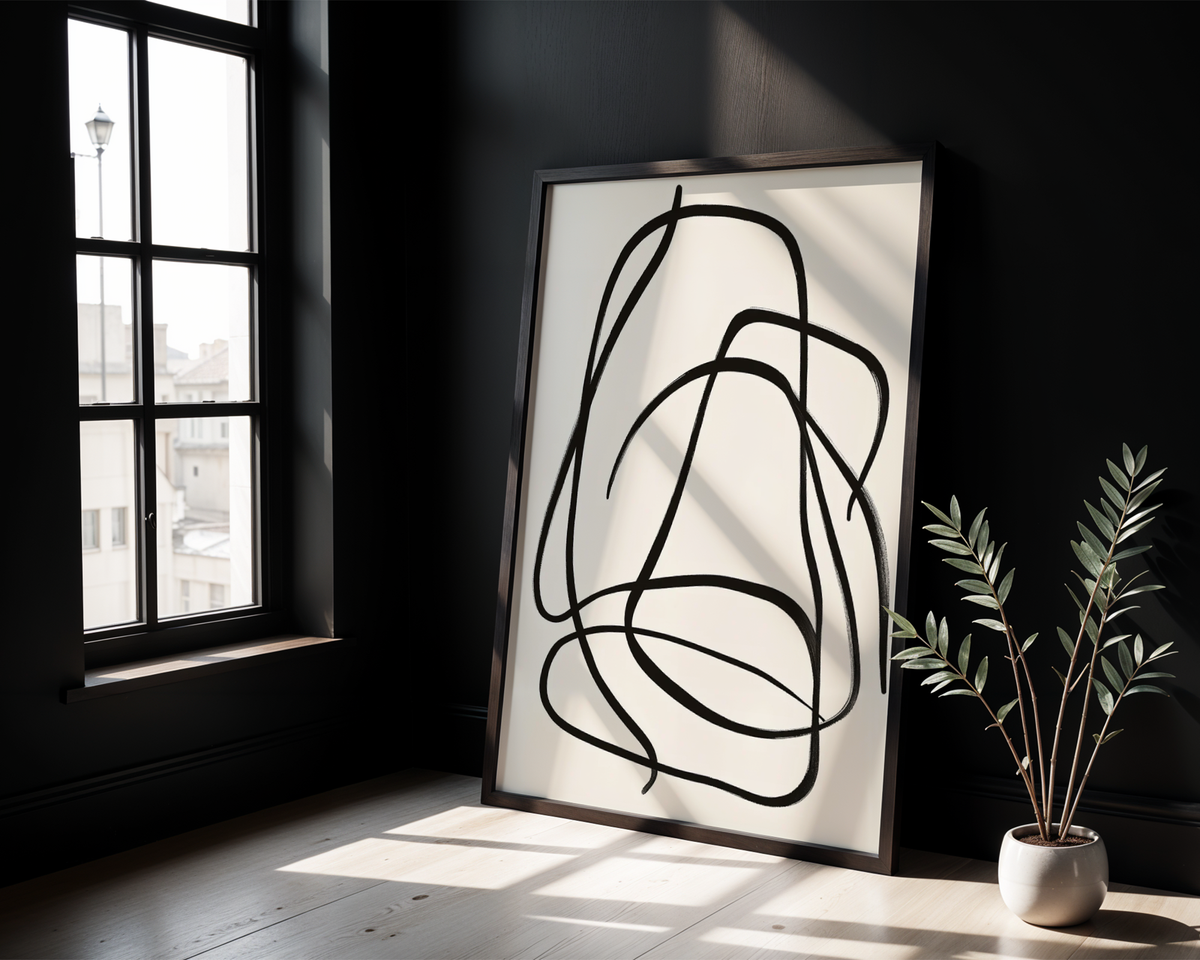 Väggmockup av Fluid Lines affisch på ljus tegelvägg – Bozetto konsttryck i hög tryckkvalitet