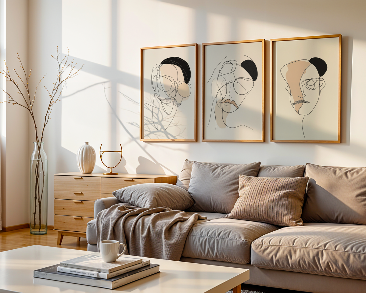 Mockup av Abstract Bearded Man affisch på vägg – köp enkelt hos Bozetto i hög kvalitet