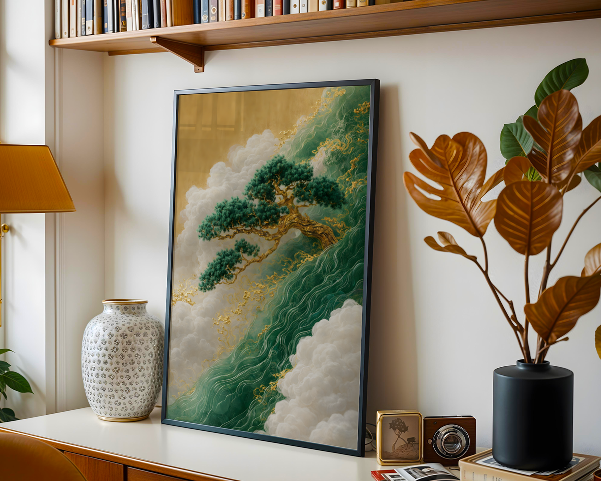 Mockup av Emerald Wind Pine affisch på vägg – köp enkelt hos Bozetto i hög kvalitet