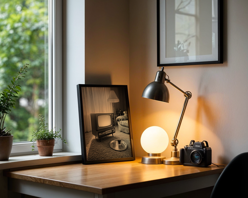 Mockup av Vintage Living Room affisch på vägg – köp enkelt hos Bozetto i hög kvalitet