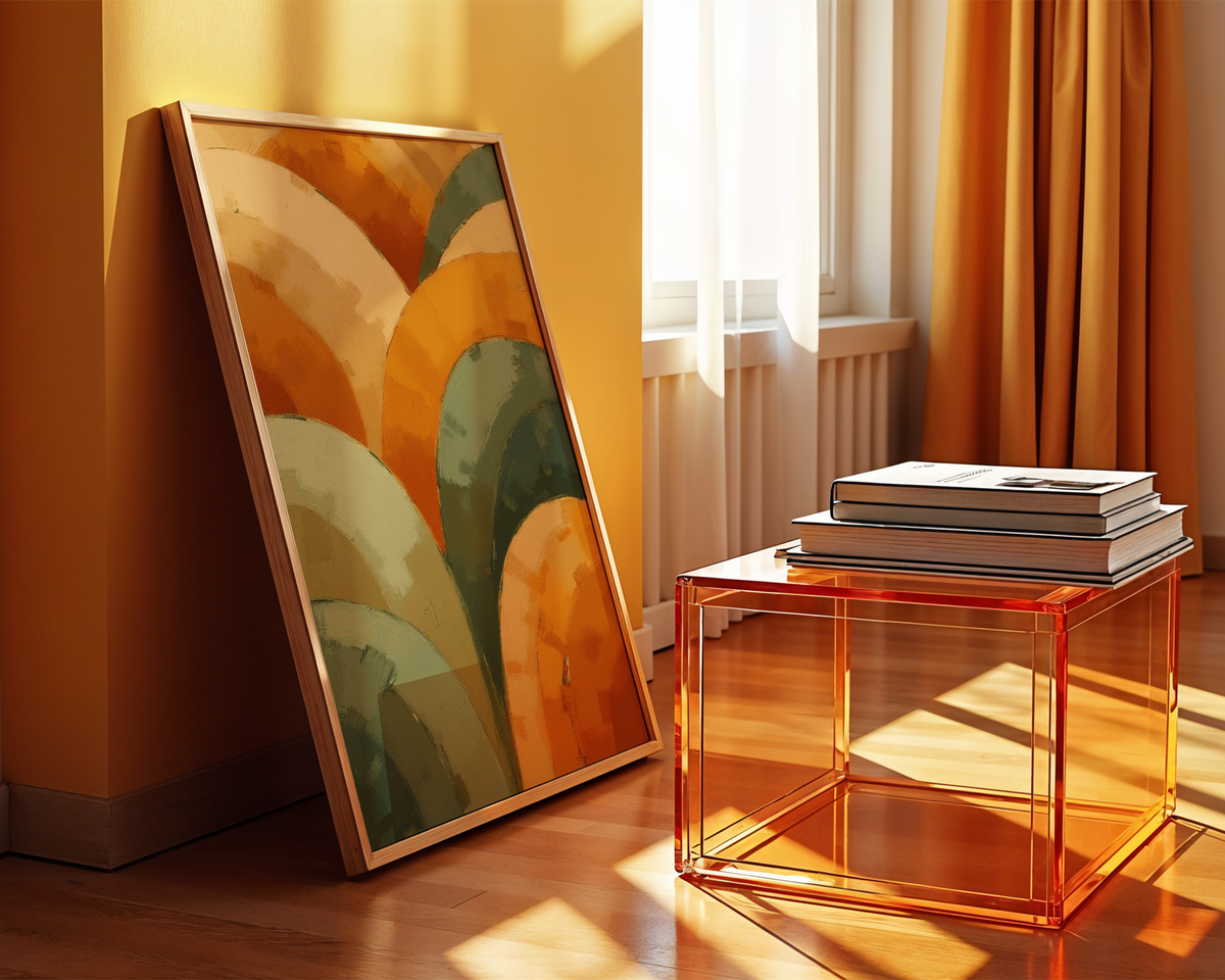 Mockup av Abstract Rolling Colors affisch på vägg – köp enkelt hos Bozetto i hög kvalitet