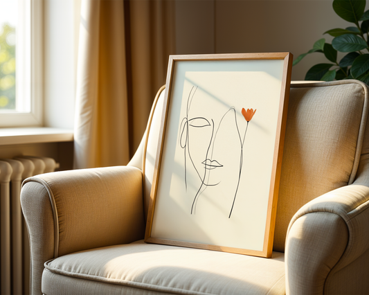 Orange Flower Line Face Poster