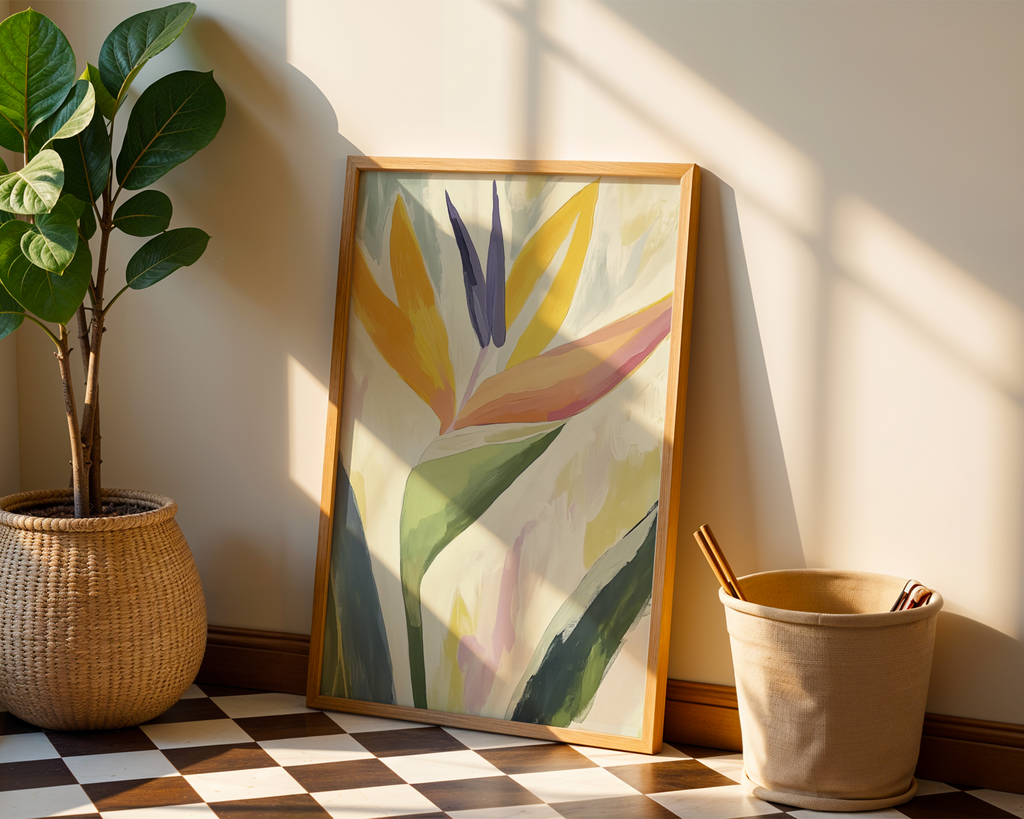 Mockup av Abstract Tropical affisch på vägg – köp enkelt hos Bozetto i hög kvalitet