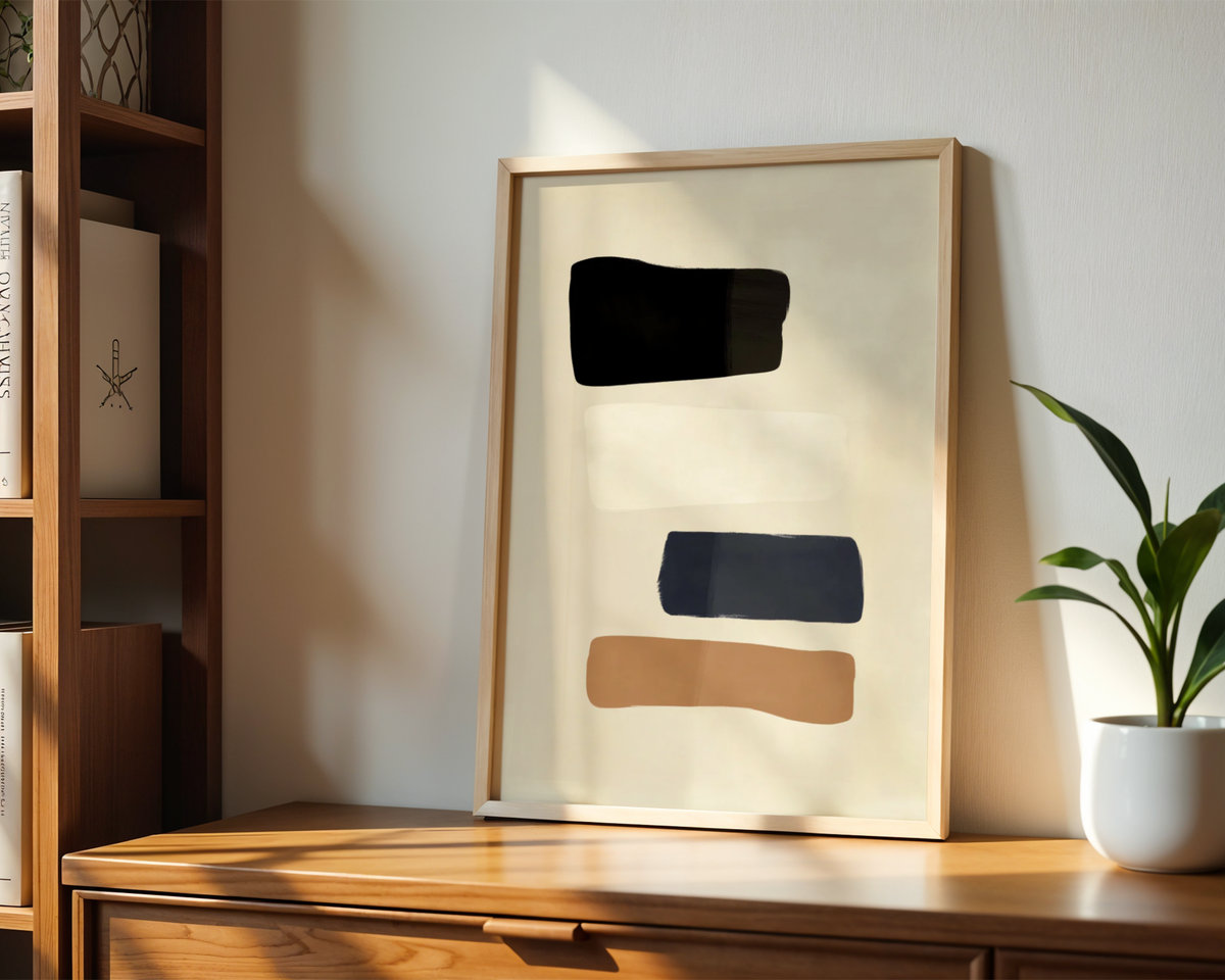 Mockup av Earth Tone Blocks affisch på vägg – köp enkelt hos Bozetto i hög kvalitet
