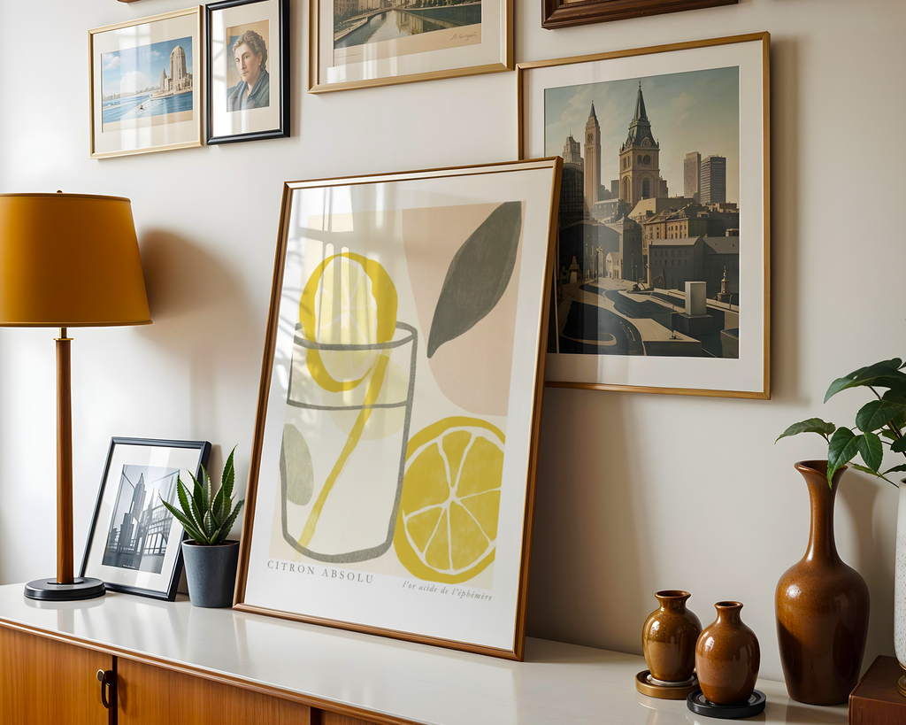Väggmockup av Citron Absolu Drink affisch på ljus vägg – Bozetto konsttryck – nr 3