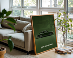 Väggmockup av Retro Porsche affisch på ljus tegelvägg – Bozetto konsttryck i hög tryckkvalitet