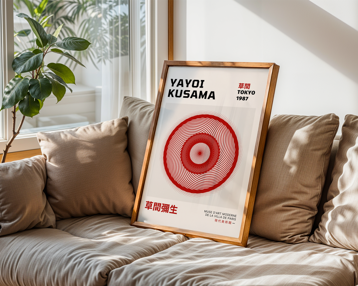 Mockup av Yayoi Kusama Abstract No. 2 affisch på vägg – köp enkelt hos Bozetto i hög kvalitet
