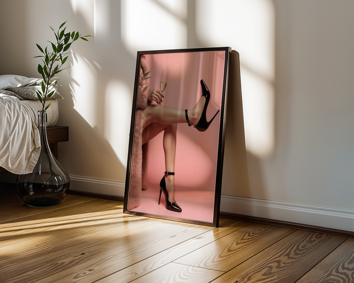 Mockup av Elegant Champgane affisch på vägg – köp enkelt hos Bozetto i hög kvalitet