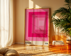 Mockup av Bauhaus Pink Squares affisch på vägg – köp enkelt hos Bozetto i hög kvalitet