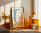 Mockup av Golden Blue Leaves affisch på vägg – köp enkelt hos Bozetto i hög kvalitet