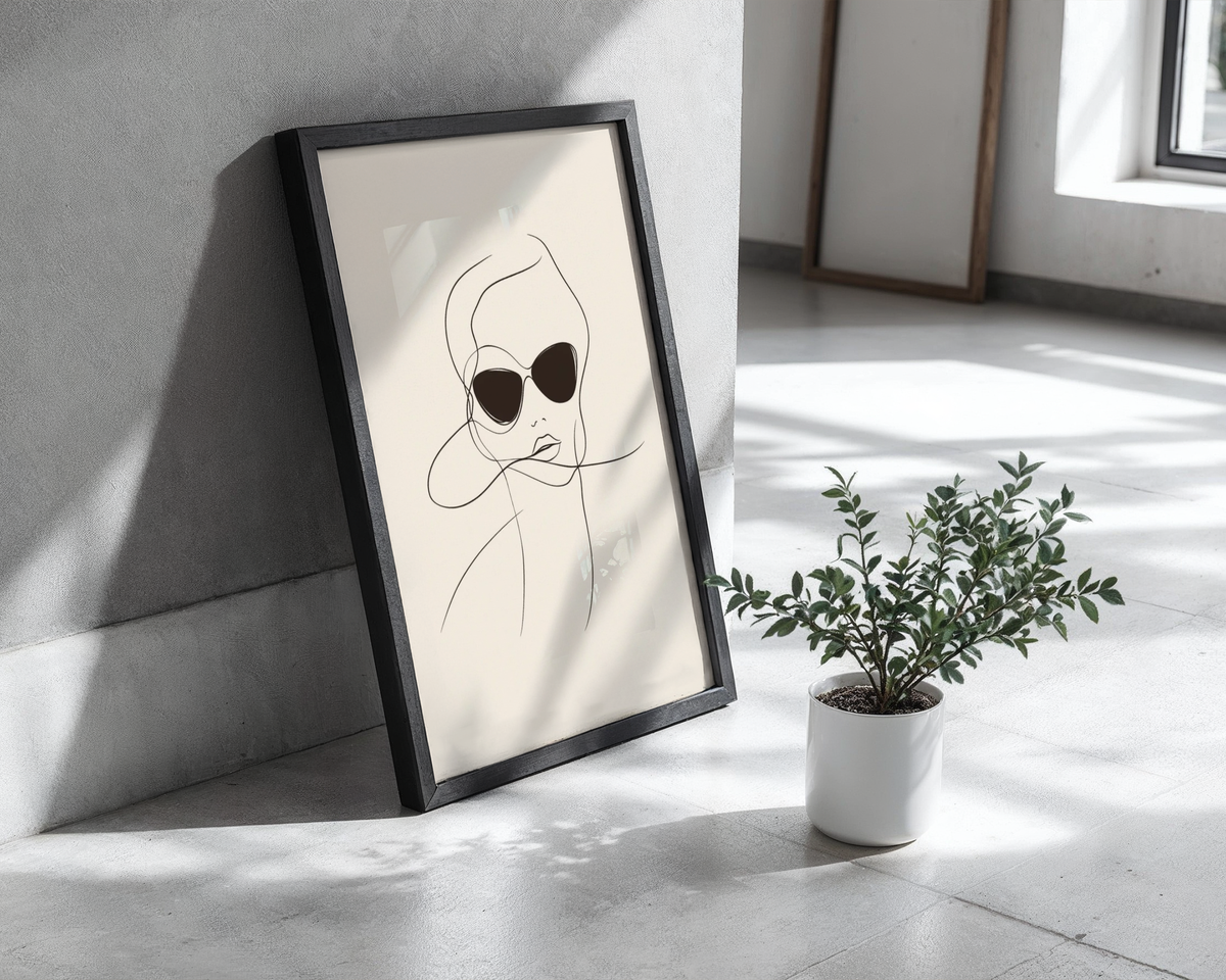Mockup av Chic Vibes Line Art affisch på vägg – köp enkelt hos Bozetto i hög kvalitet