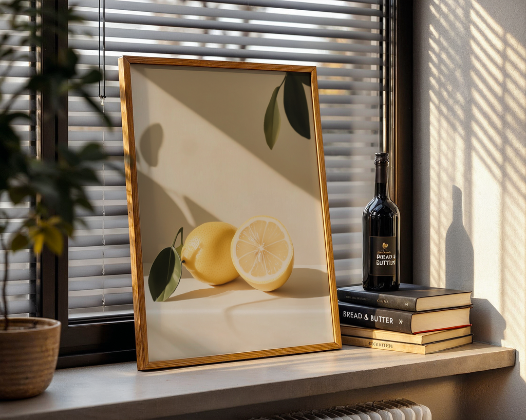 Mockup av Golden Simplicity affisch på vägg – köp enkelt hos Bozetto i hög kvalitet