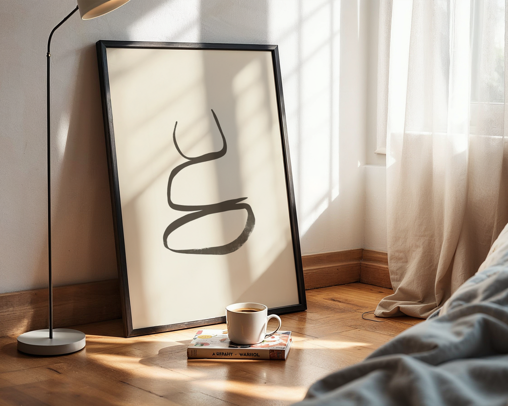 Väggmockup av Calm Balance affisch på ljus tegelvägg – Bozetto konsttryck i hög tryckkvalitet
