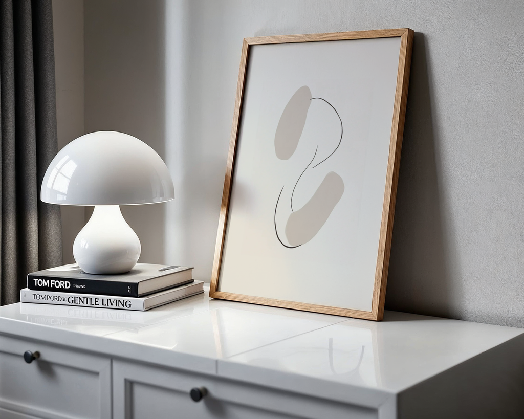Väggmockup av Gentle Curves affisch på ljus tegelvägg – Bozetto konsttryck i hög tryckkvalitet