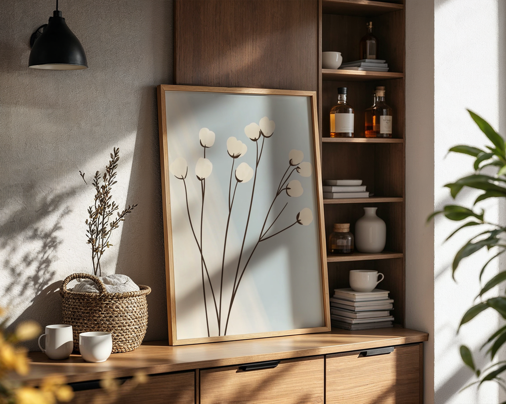 Mockup av Gardenia Grace affisch på vägg – köp enkelt hos Bozetto i hög kvalitet