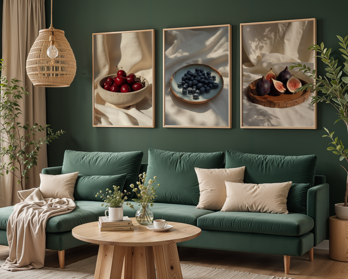 Mockup av Fresh Blueberry affisch på vägg – köp enkelt hos Bozetto i hög kvalitet
