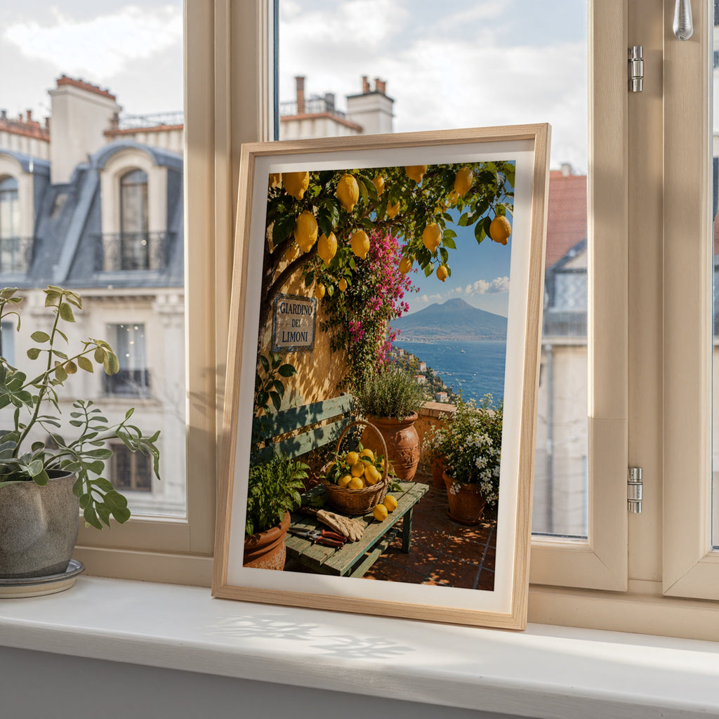 Marco Ricci Giardino dei Limoni Poster – solig citrusträdgård längs Sorrentokysten i södra Italien