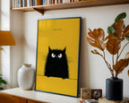 Good Morning Poster – lurvig svart katt på gul bakgrund i modern hemmiljö, poster från Bozetto
