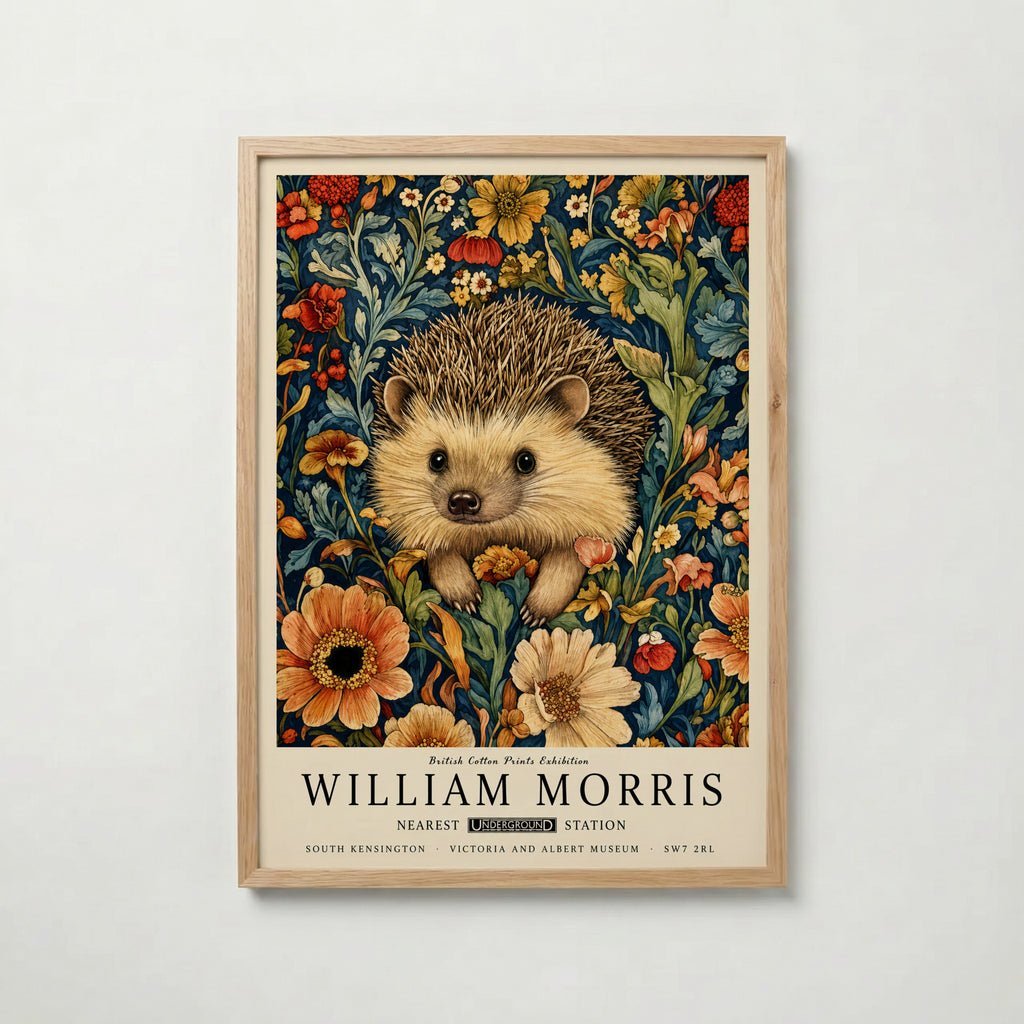 Hedgehog in Bloom Poster med ekram på vit vägg