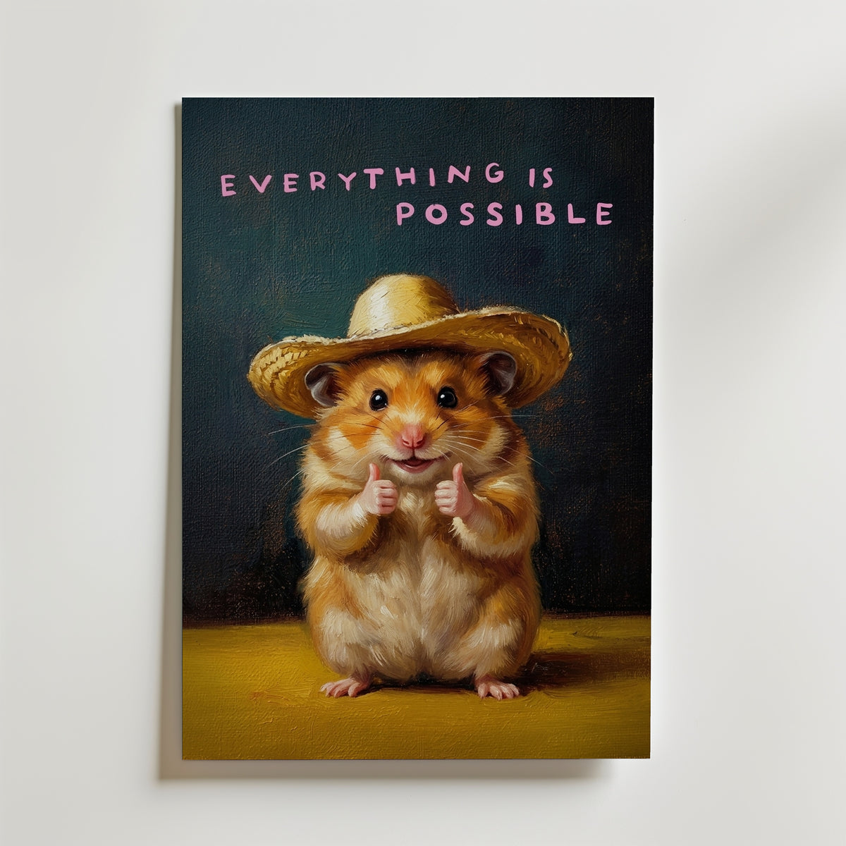 Hopeful Hamster Poster – leende hamster i sombrero med texten Everything is Possible