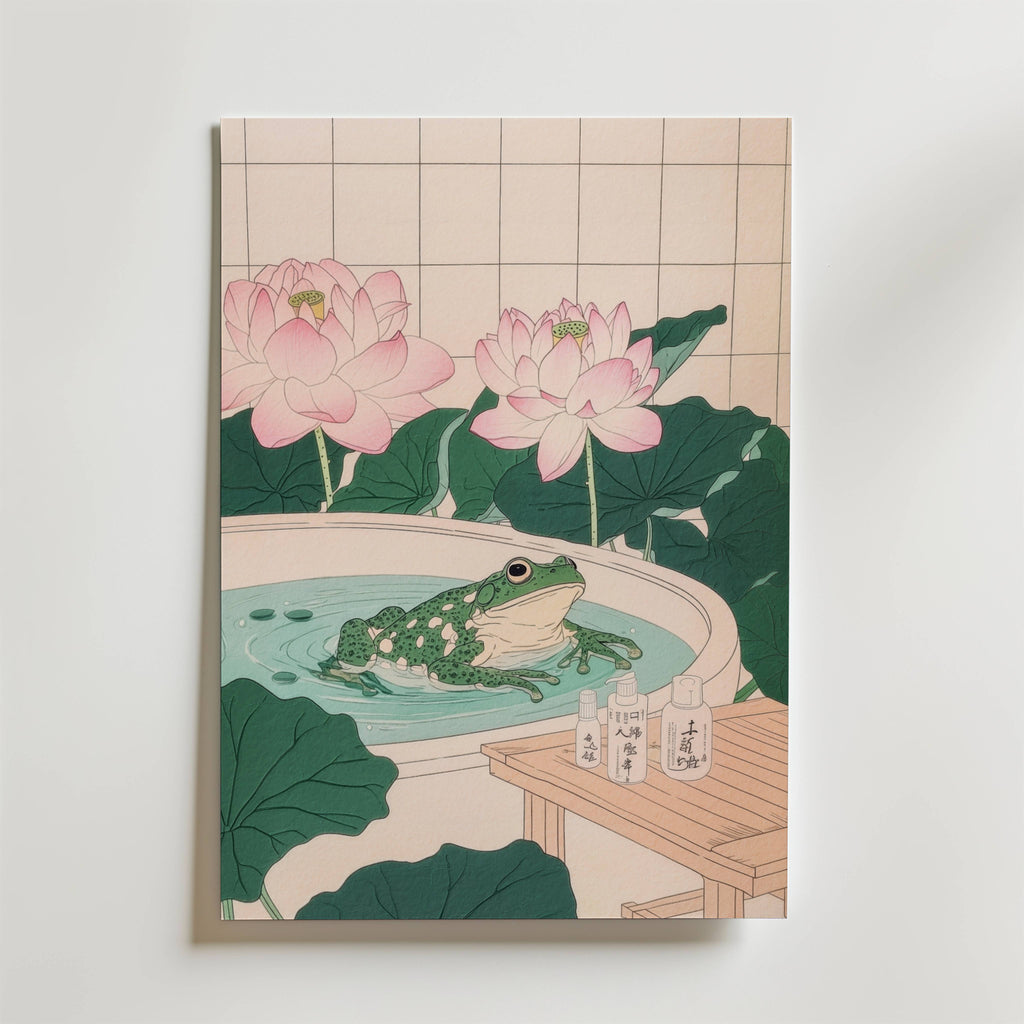 Mockup av Lotus Frog Bath affisch på vägg – köp enkelt hos Bozetto i hög kvalitet