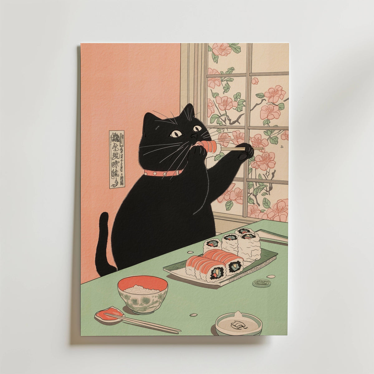 Väggmockup av Sushi Feast affisch på ljus tegelvägg – Bozetto konsttryck i hög tryckkvalitet