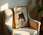 Dumpling Cat poster visualiserad på vägg – se rätt storlek med mockup från Bozetto