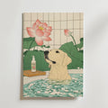 Mockup av Lotus Bath Dog affisch på vägg – köp enkelt hos Bozetto i hög kvalitet