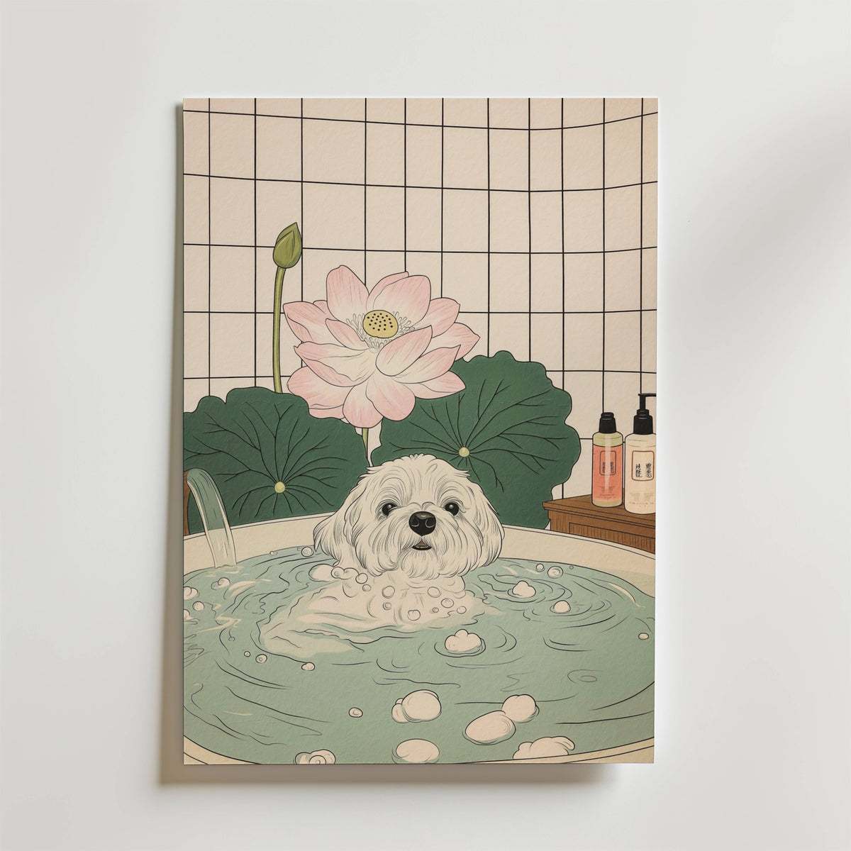 Mockup av Peaceful Pup Moment affisch på vägg – köp enkelt hos Bozetto i hög kvalitet