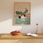 Calm Cat Moment poster visualiserad på vägg – se rätt storlek med mockup från Bozetto