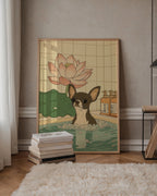Väggmockup med Chihuahua In Lotus Spa – köp enkelt hos Bozetto affisch i hög kvalitet
