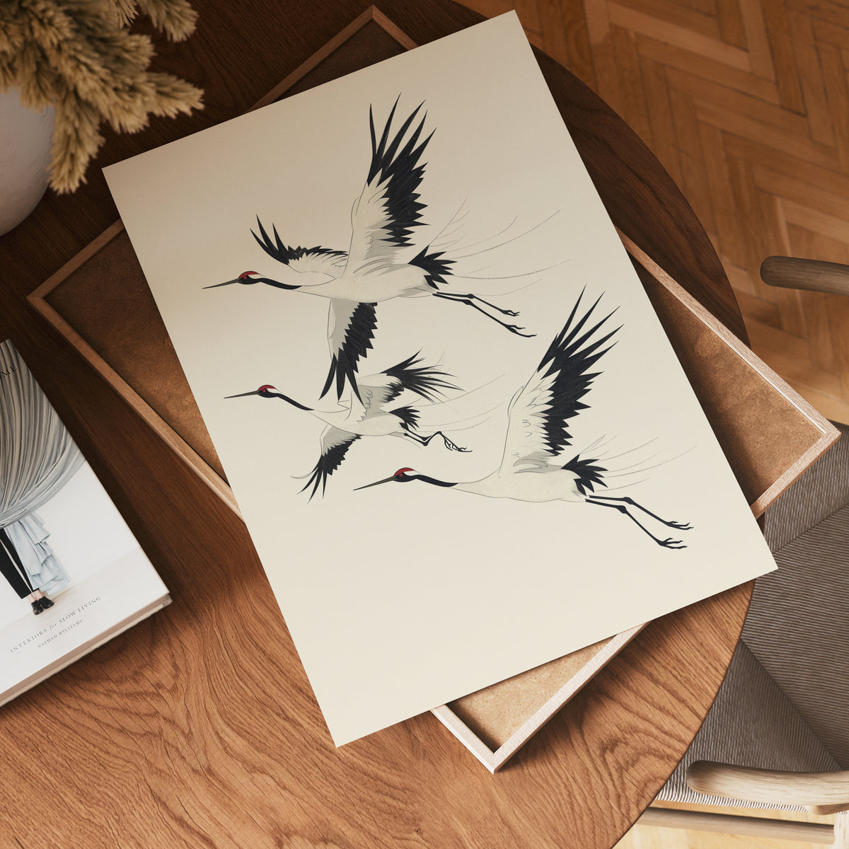 Cranes in Flight poster visad rakt fram – Bozetto affisch i hög tryckkvalitet i hög tryckkvalitet