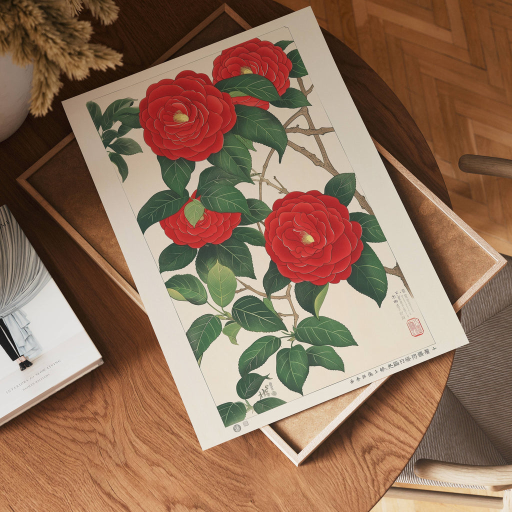 Japan Red Flower poster visad rakt fram – Bozetto affisch i hög tryckkvalitet i hög tryckkvalitet