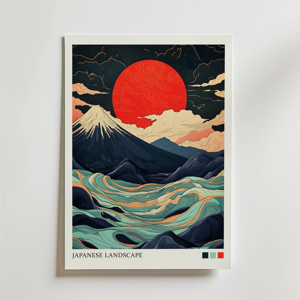 Japanese Landscape Abstract – stilfullt konsttryck från Bozetto, tryckt på matt finpapper